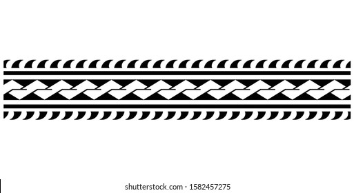 Polynesian tattoo design tribal border. Tribal design ethnic ornament maori band. Samoan Tattoo ribbon sleeve bracelet. Fabric seamless isolated hawaiian armband pattern on white background.