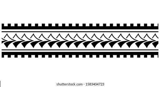 Polynesian tattoo design tribal border. Tribal design ethnic ornament maori band. Samoan Tattoo ribbon sleeve bracelet. Fabric seamless isolated hawaiian armband pattern on white background.