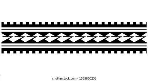 Polynesian tattoo design tribal border. Tribal design ethnic ornament maori band. Samoan Tattoo ribbon sleeve bracelet. Fabric seamless isolated hawaiian armband pattern on white background.