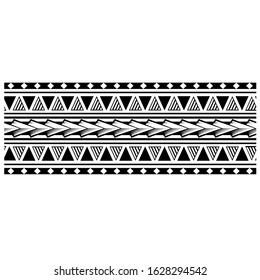 Polynesian tattoo design tribal border. Tribal design ethnic ornament maori band. Samoan Tattoo ribbon sleeve bracelet. Fabric seamless isolated hawaiian armband pattern on white background.