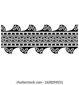 Polynesian tattoo design tribal border. Tribal design ethnic ornament maori band. Samoan Tattoo ribbon sleeve bracelet. Fabric seamless isolated hawaiian armband pattern on white background.