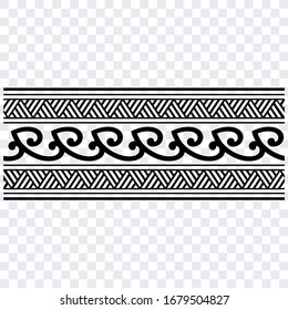 Polynesian tattoo design tribal border. Tribal design ethnic ornament maori band. Samoan Tattoo ribbon sleeve bracelet. Fabric seamless isolated hawaiian armband pattern on white background.