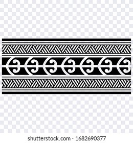 Polynesian tattoo design tribal border. Tribal design ethnic ornament maori band. Samoan Tattoo ribbon sleeve bracelet. Fabric seamless isolated hawaiian armband pattern on white background.