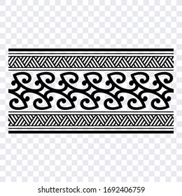 Polynesian tattoo design tribal border. Tribal design ethnic ornament maori band. Samoan Tattoo ribbon sleeve bracelet. Fabric seamless isolated hawaiian armband pattern on white background. 