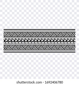 Polynesian tattoo design tribal border. Tribal design ethnic ornament maori band. Samoan Tattoo ribbon sleeve bracelet. Fabric seamless isolated hawaiian armband pattern on white background. 