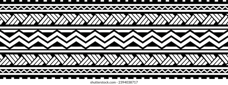 Polynesian tattoo design tribal border. Tribal design ethnic ornament maori band. Samoan Tattoo ribbon sleeve bracelet. Fabric seamless isolated hawaiian armband pattern on white background. 