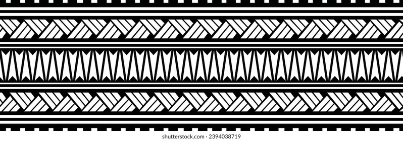 Polynesian tattoo design tribal border. Tribal design ethnic ornament maori band. Samoan Tattoo ribbon sleeve bracelet. Fabric seamless isolated hawaiian armband pattern on white background. 