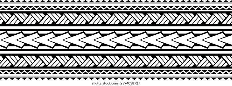 Polynesian tattoo design tribal border. Tribal design ethnic ornament maori band. Samoan Tattoo ribbon sleeve bracelet. Fabric seamless isolated hawaiian armband pattern on white background. 