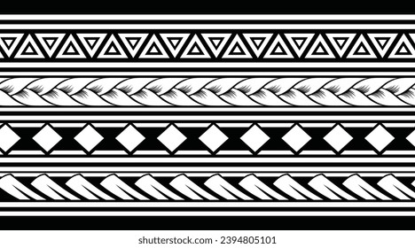 Polynesian tattoo design tribal border. Tribal design ethnic ornament maori band. Samoan Tattoo ribbon sleeve bracelet. Fabric seamless isolated hawaiian armband pattern on white background. 