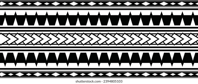 Polynesian tattoo design tribal border. Tribal design ethnic ornament maori band. Samoan Tattoo ribbon sleeve bracelet. Fabric seamless isolated hawaiian armband pattern on white background. 