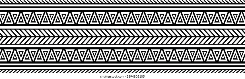 Polynesian tattoo design tribal border. Tribal design ethnic ornament maori band. Samoan Tattoo ribbon sleeve bracelet. Fabric seamless isolated hawaiian armband pattern on white background. 