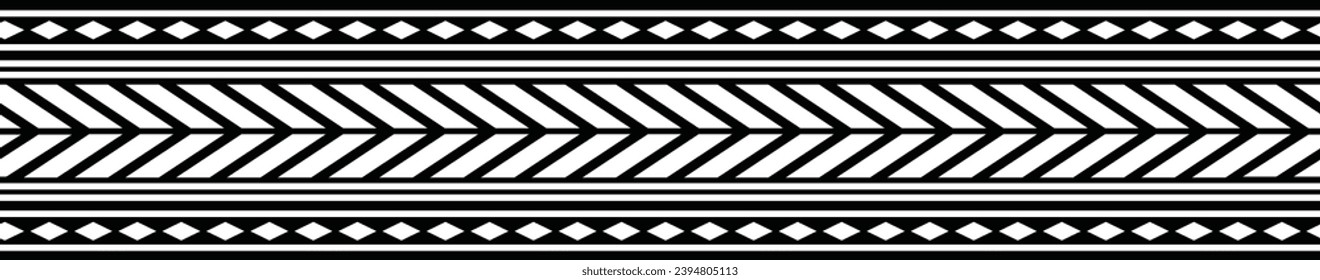 Polynesian tattoo design tribal border. Tribal design ethnic ornament maori band. Samoan Tattoo ribbon sleeve bracelet. Fabric seamless isolated hawaiian armband pattern on white background. 