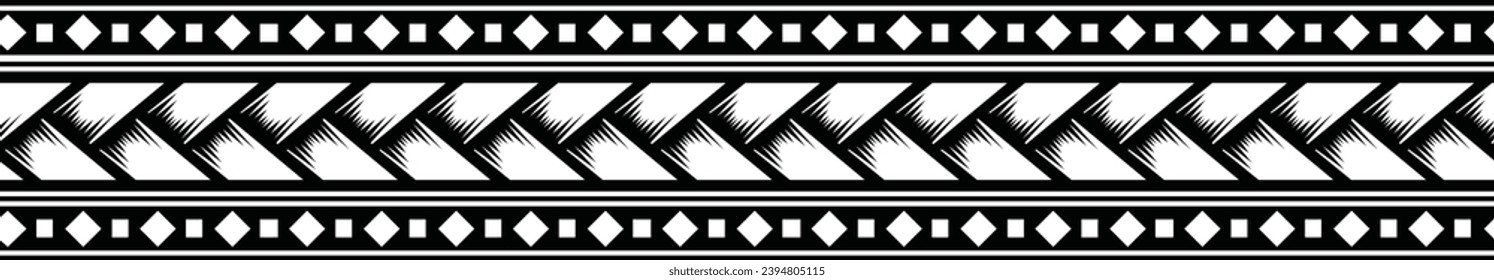 Polynesian tattoo design tribal border. Tribal design ethnic ornament maori band. Samoan Tattoo ribbon sleeve bracelet. Fabric seamless isolated hawaiian armband pattern on white background. 