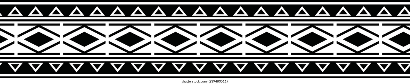 Polynesian tattoo design tribal border. Tribal design ethnic ornament maori band. Samoan Tattoo ribbon sleeve bracelet. Fabric seamless isolated hawaiian armband pattern on white background. 