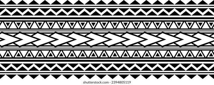 Polynesian tattoo design tribal border. Tribal design ethnic ornament maori band. Samoan Tattoo ribbon sleeve bracelet. Fabric seamless isolated hawaiian armband pattern on white background. 