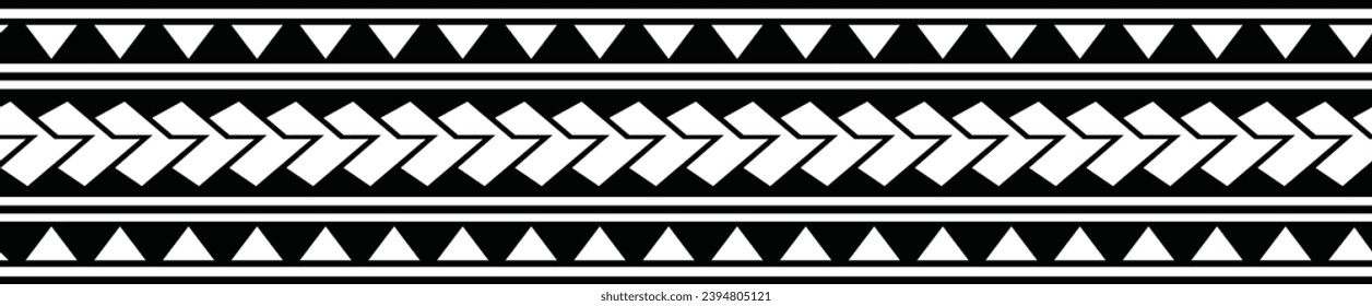 Polynesian tattoo design tribal border. Tribal design ethnic ornament maori band. Samoan Tattoo ribbon sleeve bracelet. Fabric seamless isolated hawaiian armband pattern on white background. 