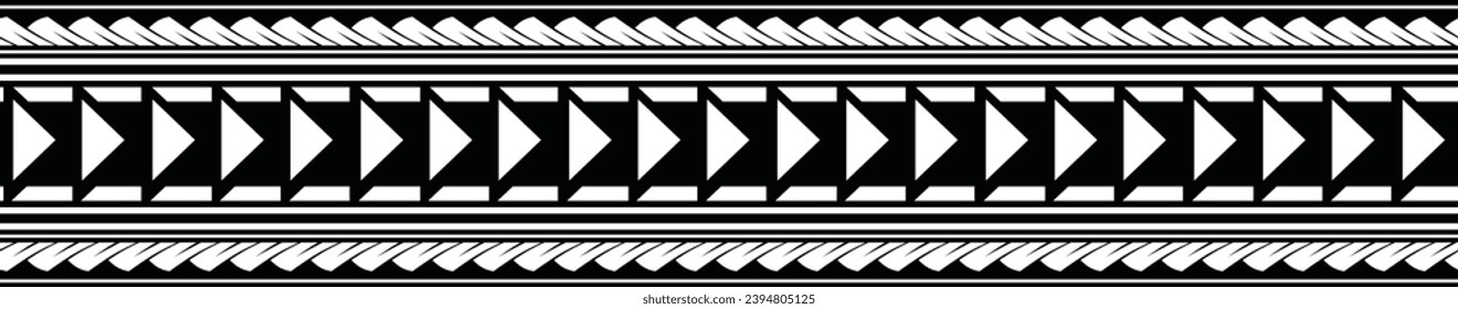 Polynesian tattoo design tribal border. Tribal design ethnic ornament maori band. Samoan Tattoo ribbon sleeve bracelet. Fabric seamless isolated hawaiian armband pattern on white background. 