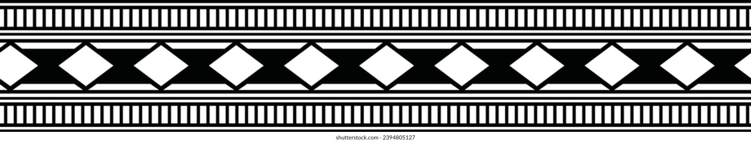 Polynesian tattoo design tribal border. Tribal design ethnic ornament maori band. Samoan Tattoo ribbon sleeve bracelet. Fabric seamless isolated hawaiian armband pattern on white background. 