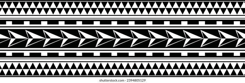 Polynesian tattoo design tribal border. Tribal design ethnic ornament maori band. Samoan Tattoo ribbon sleeve bracelet. Fabric seamless isolated hawaiian armband pattern on white background. 