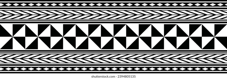 Polynesian tattoo design tribal border. Tribal design ethnic ornament maori band. Samoan Tattoo ribbon sleeve bracelet. Fabric seamless isolated hawaiian armband pattern on white background. 
