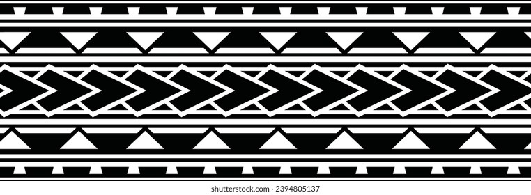 Polynesian tattoo design tribal border. Tribal design ethnic ornament maori band. Samoan Tattoo ribbon sleeve bracelet. Fabric seamless isolated hawaiian armband pattern on white background. 