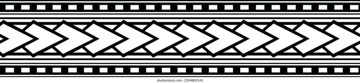 Polynesian tattoo design tribal border. Tribal design ethnic ornament maori band. Samoan Tattoo ribbon sleeve bracelet. Fabric seamless isolated hawaiian armband pattern on white background. 