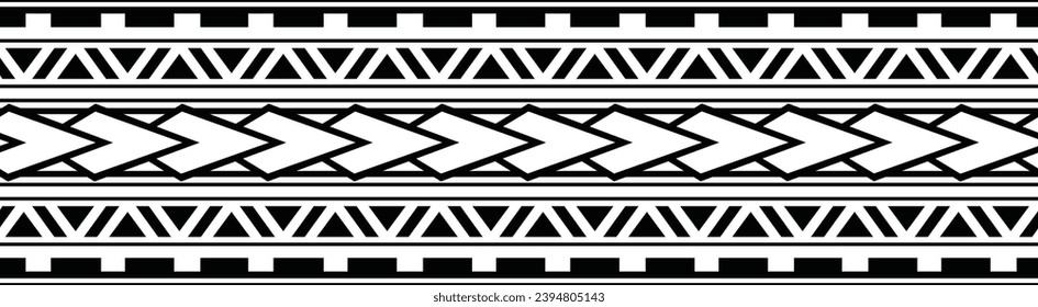Polynesian tattoo design tribal border. Tribal design ethnic ornament maori band. Samoan Tattoo ribbon sleeve bracelet. Fabric seamless isolated hawaiian armband pattern on white background. 