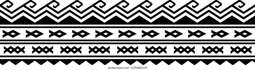 Polynesian tattoo design tribal border. Tribal design ethnic ornament maori band. Samoan Tattoo ribbon sleeve bracelet. Fabric seamless isolated hawaiian armband pattern on white background. 