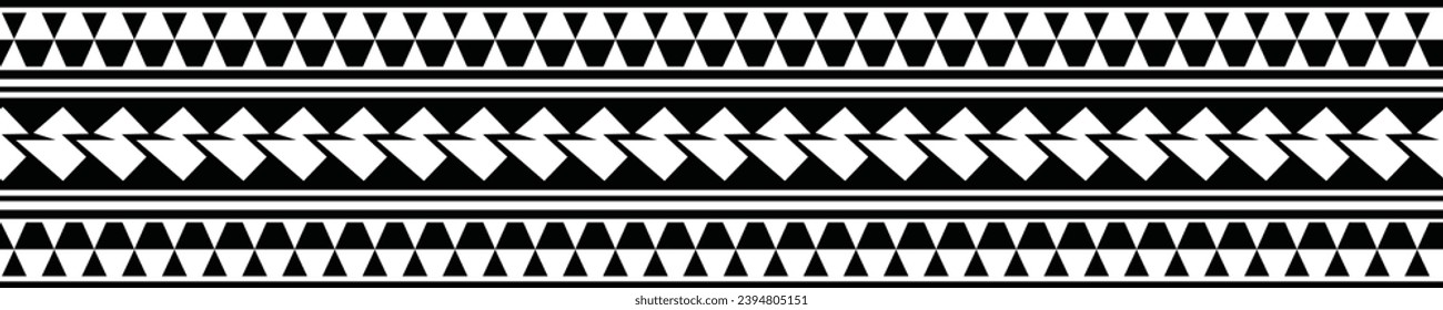Polynesian tattoo design tribal border. Tribal design ethnic ornament maori band. Samoan Tattoo ribbon sleeve bracelet. Fabric seamless isolated hawaiian armband pattern on white background. 