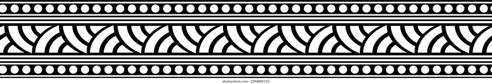 Polynesian tattoo design tribal border. Tribal design ethnic ornament maori band. Samoan Tattoo ribbon sleeve bracelet. Fabric seamless isolated hawaiian armband pattern on white background. 