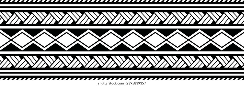 Polynesian tattoo design tribal border. Tribal design ethnic ornament maori band. Samoan Tattoo ribbon sleeve bracelet. Fabric seamless isolated hawaiian armband pattern on white background. 