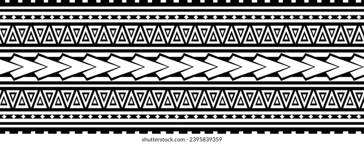 Polynesian tattoo design tribal border. Tribal design ethnic ornament maori band. Samoan Tattoo ribbon sleeve bracelet. Fabric seamless isolated hawaiian armband pattern on white background. 