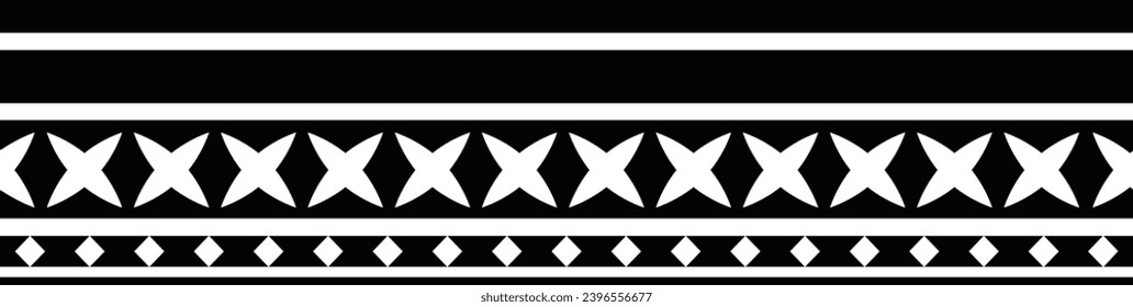 Polynesian tattoo design tribal border. Tribal design ethnic ornament maori band. Samoan Tattoo ribbon sleeve bracelet. Fabric seamless isolated hawaiian armband pattern on white background. 