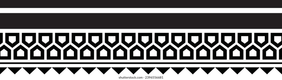 Polynesian tattoo design tribal border. Tribal design ethnic ornament maori band. Samoan Tattoo ribbon sleeve bracelet. Fabric seamless isolated hawaiian armband pattern on white background. 