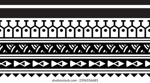 Polynesian tattoo design tribal border. Tribal design ethnic ornament maori band. Samoan Tattoo ribbon sleeve bracelet. Fabric seamless isolated hawaiian armband pattern on white background. 