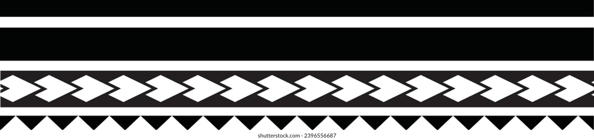 Polynesian tattoo design tribal border. Tribal design ethnic ornament maori band. Samoan Tattoo ribbon sleeve bracelet. Fabric seamless isolated hawaiian armband pattern on white background. 