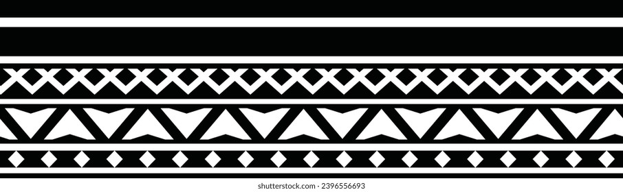 Polynesian tattoo design tribal border. Tribal design ethnic ornament maori band. Samoan Tattoo ribbon sleeve bracelet. Fabric seamless isolated hawaiian armband pattern on white background. 