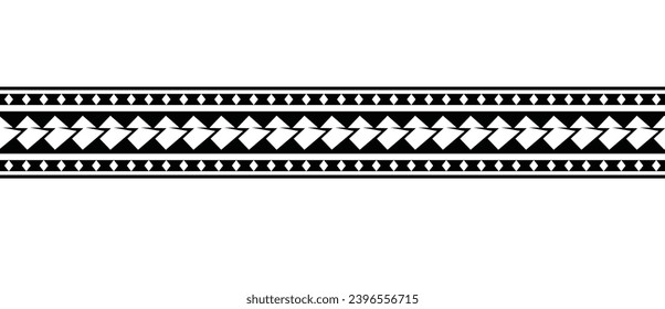 Polynesian tattoo design tribal border. Tribal design ethnic ornament maori band. Samoan Tattoo ribbon sleeve bracelet. Fabric seamless isolated hawaiian armband pattern on white background. 