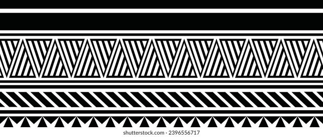 Polynesian tattoo design tribal border. Tribal design ethnic ornament maori band. Samoan Tattoo ribbon sleeve bracelet. Fabric seamless isolated hawaiian armband pattern on white background. 