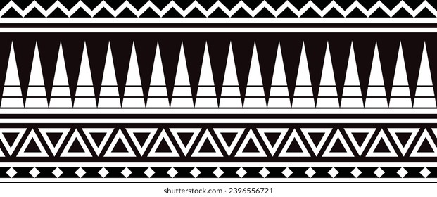 Polynesian tattoo design tribal border. Tribal design ethnic ornament maori band. Samoan Tattoo ribbon sleeve bracelet. Fabric seamless isolated hawaiian armband pattern on white background. 