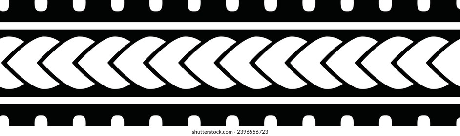 Polynesian tattoo design tribal border. Tribal design ethnic ornament maori band. Samoan Tattoo ribbon sleeve bracelet. Fabric seamless isolated hawaiian armband pattern on white background. 
