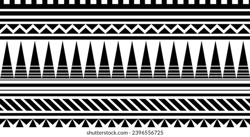 Polynesian tattoo design tribal border. Tribal design ethnic ornament maori band. Samoan Tattoo ribbon sleeve bracelet. Fabric seamless isolated hawaiian armband pattern on white background. 
