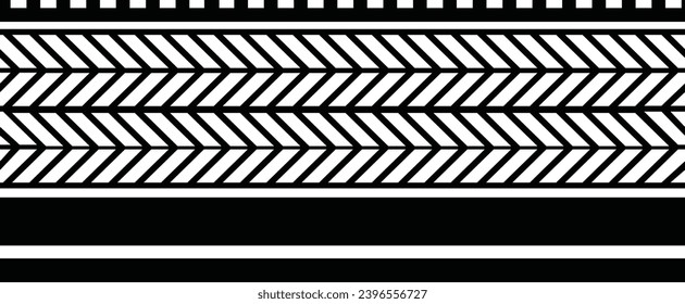Polynesian tattoo design tribal border. Tribal design ethnic ornament maori band. Samoan Tattoo ribbon sleeve bracelet. Fabric seamless isolated hawaiian armband pattern on white background. 