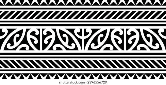 Polynesian tattoo design tribal border. Tribal design ethnic ornament maori band. Samoan Tattoo ribbon sleeve bracelet. Fabric seamless isolated hawaiian armband pattern on white background. 