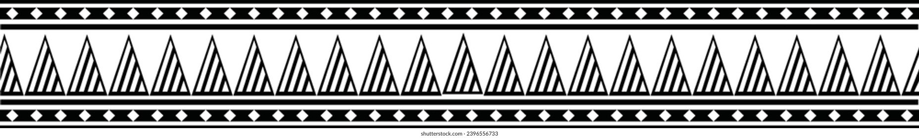 Polynesian tattoo design tribal border. Tribal design ethnic ornament maori band. Samoan Tattoo ribbon sleeve bracelet. Fabric seamless isolated hawaiian armband pattern on white background. 