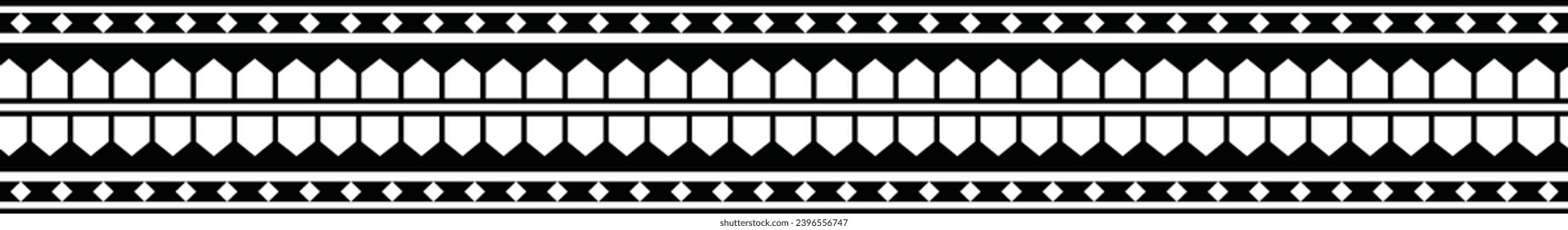 Polynesian tattoo design tribal border. Tribal design ethnic ornament maori band. Samoan Tattoo ribbon sleeve bracelet. Fabric seamless isolated hawaiian armband pattern on white background. 