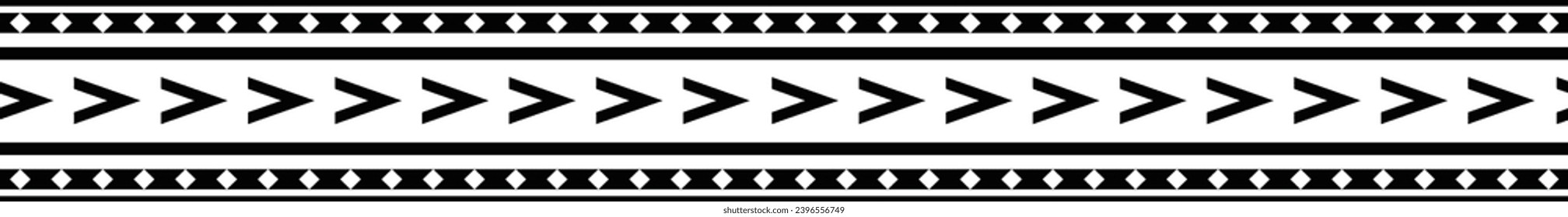 Polynesian tattoo design tribal border. Tribal design ethnic ornament maori band. Samoan Tattoo ribbon sleeve bracelet. Fabric seamless isolated hawaiian armband pattern on white background. 