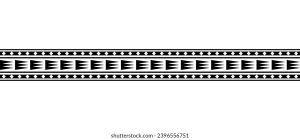 Polynesian tattoo design tribal border. Tribal design ethnic ornament maori band. Samoan Tattoo ribbon sleeve bracelet. Fabric seamless isolated hawaiian armband pattern on white background. 
