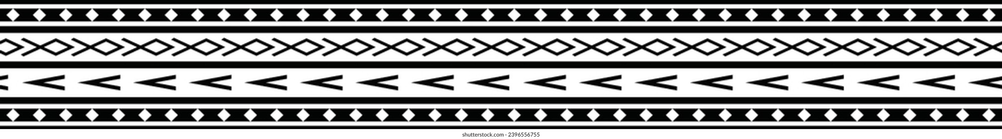 Polynesian tattoo design tribal border. Tribal design ethnic ornament maori band. Samoan Tattoo ribbon sleeve bracelet. Fabric seamless isolated hawaiian armband pattern on white background. 
