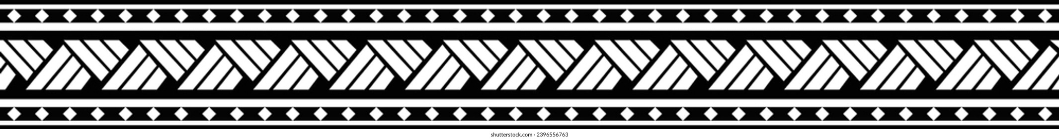 Polynesian tattoo design tribal border. Tribal design ethnic ornament maori band. Samoan Tattoo ribbon sleeve bracelet. Fabric seamless isolated hawaiian armband pattern on white background. 